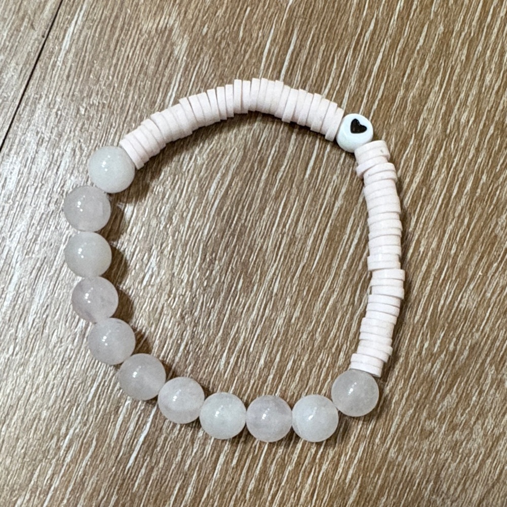Rose Quartz and Henshi beaded stretch bracelet